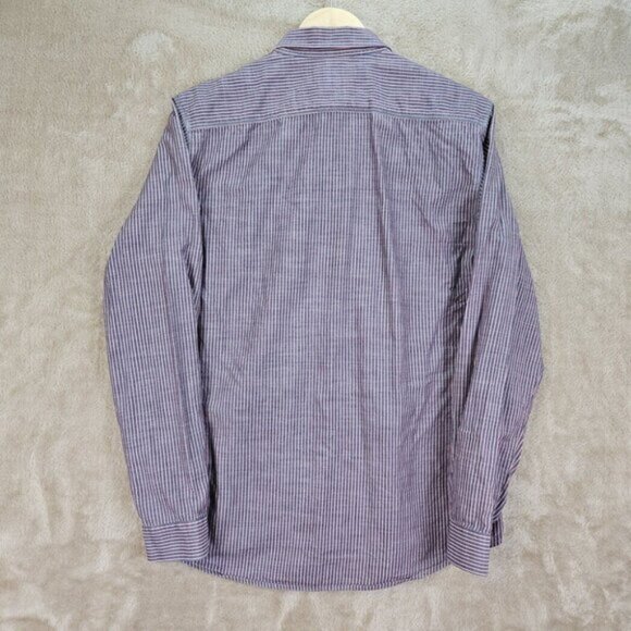 Barbour Shirt Long Sleeve Button-Up Purple Stripe Cotton Casual Classic Size L - Picture 3 of 10